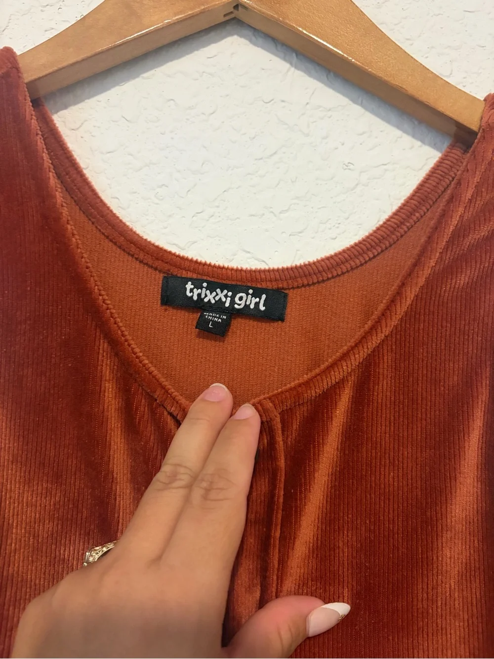Trixxi Girls' Rust Velvet Button-Front Tank Dress